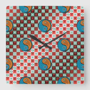 Pisces & Wood Tiger Square Wall Clock