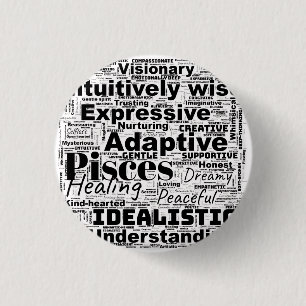 Pisces Word Cloud Zodiac Inspiration  3 Cm Round Badge