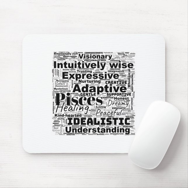 Pisces Word Cloud Zodiac Inspiration  Mouse Mat (With Mouse)