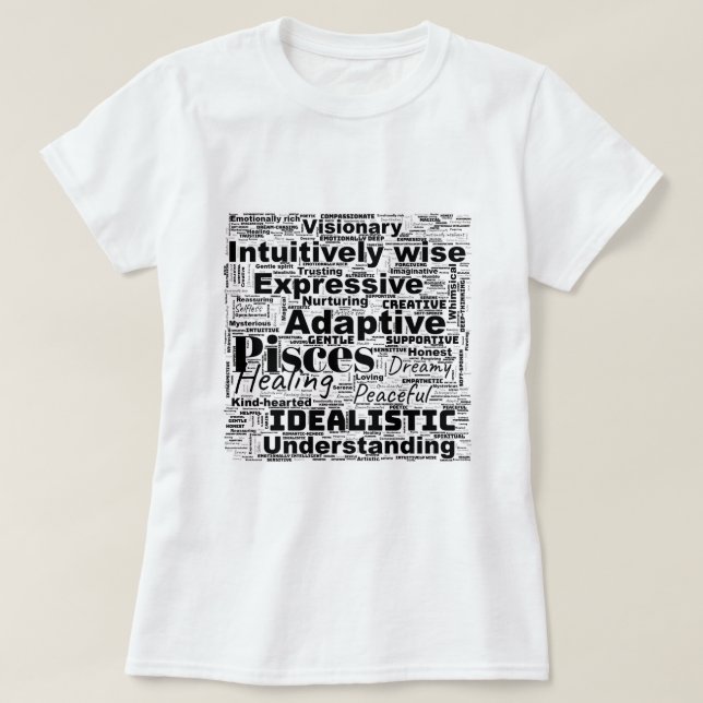 Pisces Word Cloud Zodiac Inspiration T-Shirt (Design Front)