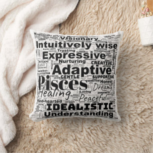 Pisces Word Cloud Zodiac Inspiration Throw Pillow