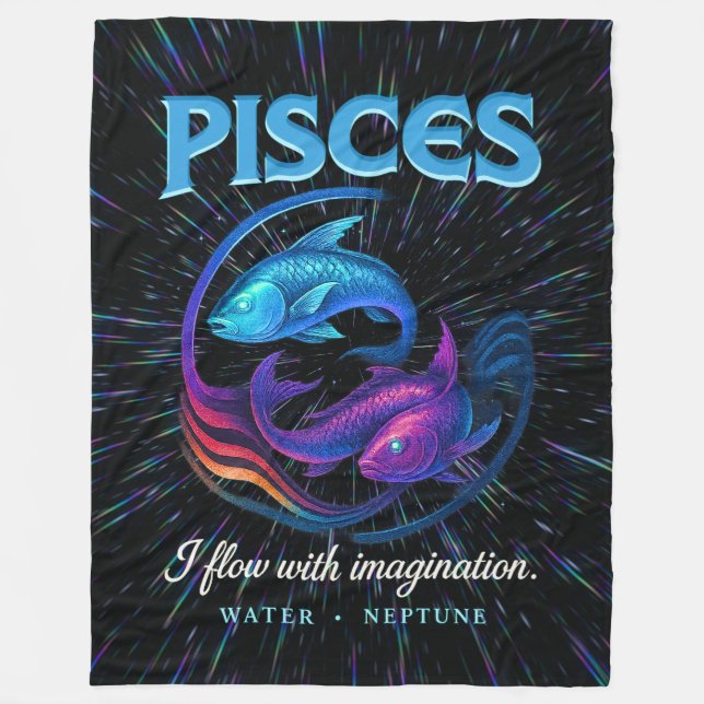 Pisces Zodiac 80's Rock Band Inspired Astrology Fleece Blanket (Front)