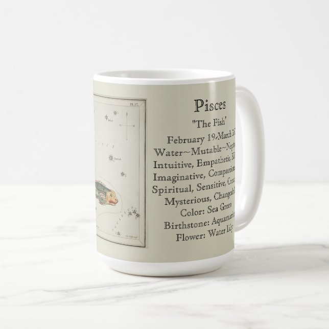 Pisces Zodiac Antique Astronomical Chart Coffee Mug (Front Right)