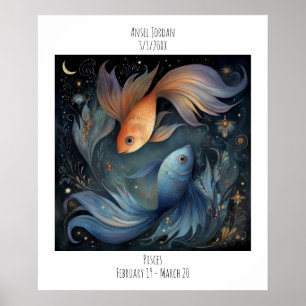 Pisces Zodiac Astrology Name & Birthday Poster