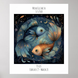Pisces Zodiac Astrology Name & Birthday Poster