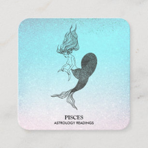 *~* PISCES Zodiac Astrology Reading Aqua Glitter Square Business Card