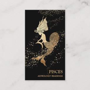 *~* PISCES Zodiac Astrology Reading Gold  Black Business Card