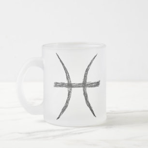 Pisces. Zodiac Astrology Sign. Black. Frosted Glass Coffee Mug