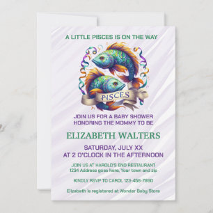 Pisces Zodiac Baby Shower Lavender and Green Invitation