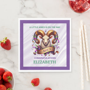Pisces Zodiac Baby Shower Lavender and Green Napkin