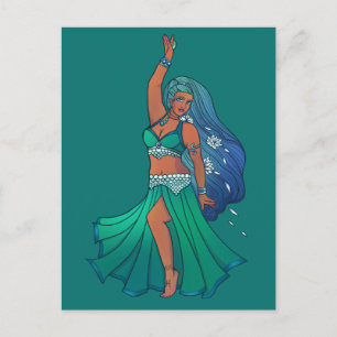 Pisces Zodiac belly Dancer Art Astrology Goddess Postcard