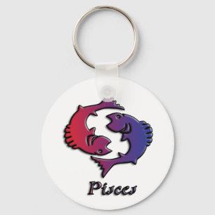 Pisces Zodiac Birth Sign Red Purple astrology art Key Ring