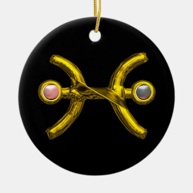 PISCES ZODIAC BIRTHDAY JEWEL PINK WHITE PEARL Gold Ceramic Tree Decoration (Front)