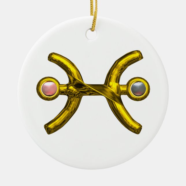 PISCES ZODIAC BIRTHDAY JEWEL PINK WHITE PEARL Gold Ceramic Tree Decoration (Front)