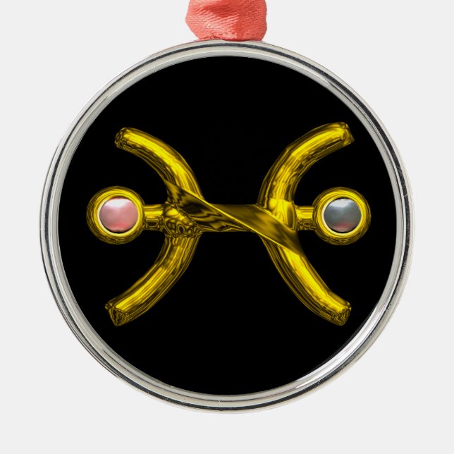 PISCES ZODIAC BIRTHDAY JEWEL PINK WHITE PEARL Gold Metal Tree Decoration (Front)