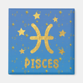 Pisces Zodiac Blue and Gold Magnet