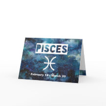 Pisces Zodiac Blue Watercolor Galaxy Birthday