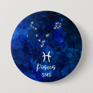 Pisces Zodiac Constellation Blue Galaxy Monogram 7.5 Cm Round Badge