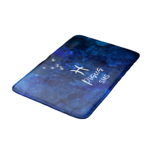 Pisces Zodiac Constellation Blue Galaxy Monogram Bath Mat