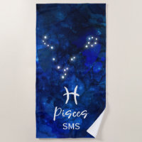 Pisces Zodiac Constellation Blue Galaxy Monogram