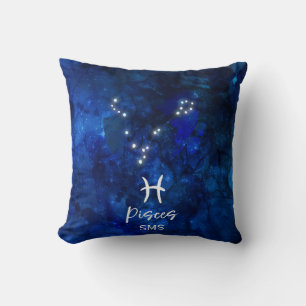 Pisces Zodiac Constellation Blue Galaxy Monogram Cushion
