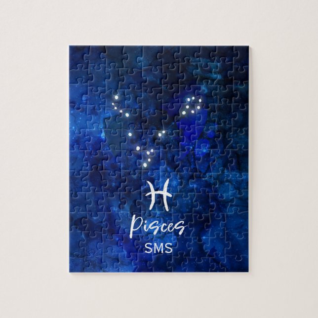 Pisces Zodiac Constellation Blue Galaxy Monogram Jigsaw Puzzle (Vertical)