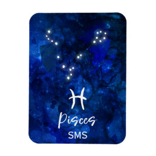 Pisces Zodiac Constellation Blue Galaxy Monogram Magnet