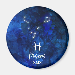 Pisces Zodiac Constellation Blue Galaxy Monogram Magnet