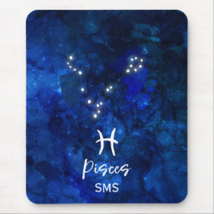 Pisces Zodiac Constellation Blue Galaxy Monogram Mouse Mat