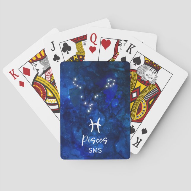 Pisces Zodiac Constellation Blue Galaxy Monogram Playing Cards (Back)