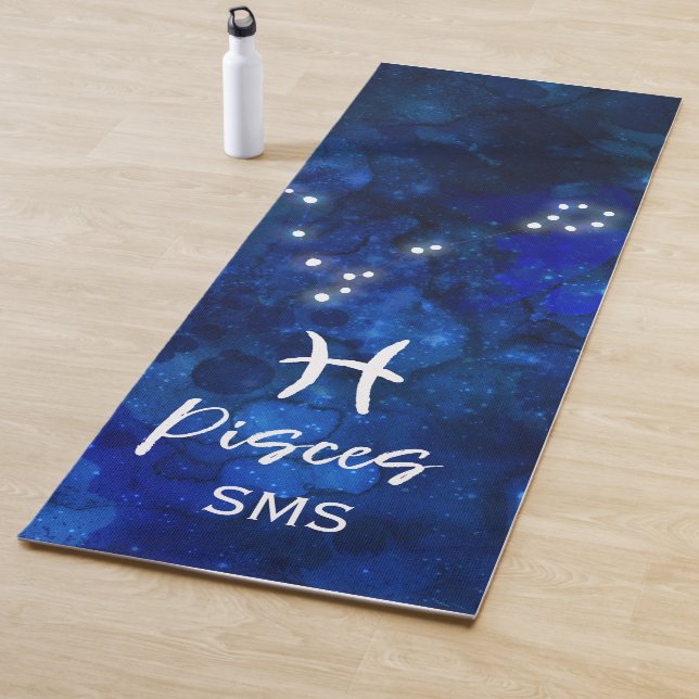 Pisces Zodiac Constellation Blue Galaxy Monogram Yoga Mat (In Situ)