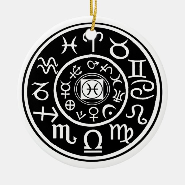 Pisces - Zodiac Constellation & Planetary Design Ceramic Tree Decoration (Front)