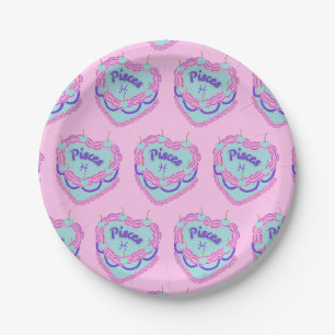 Pisces Zodiac Coquette Heart Birthday Cake Paper Plate