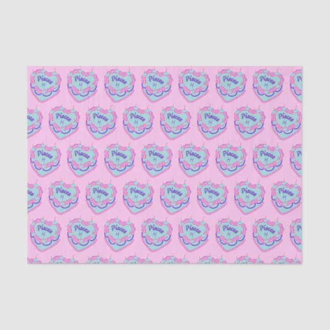 Pisces Zodiac Coquette Heart Birthday Cake Tissue Paper (Front)