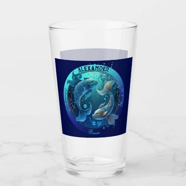 Pisces Zodiac Customisable Beer Glass (Front)