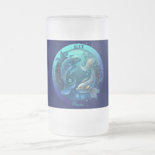 Pisces Zodiac Customisable Frosted Glass Beer Mug