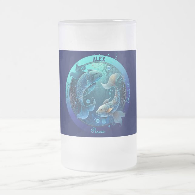 Pisces Zodiac Customisable  Frosted Glass Beer Mug (Center)
