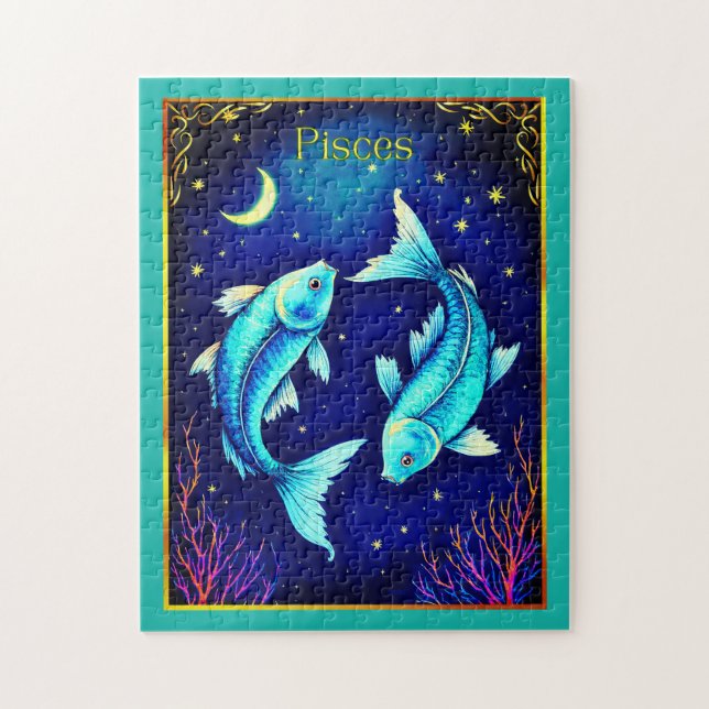 Pisces Zodiac Fish Swimming in Cosmic Waters Jigsaw Puzzle (Vertical)