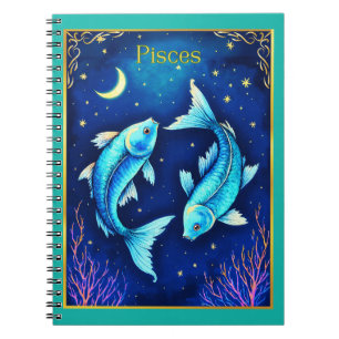 Pisces Zodiac Fish Swimming in Cosmic Waters Notebook