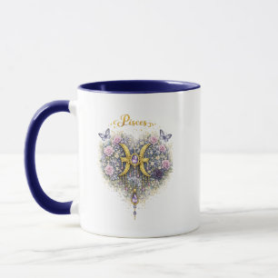 Pisces Zodiac Floral Heart Mug – Elegant Astrology