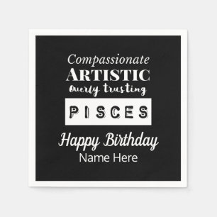 Pisces Zodiac Fun Characteristics Birthday Napkin