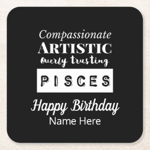 Pisces Zodiac Fun Characteristics Birthday Square Paper Coaster