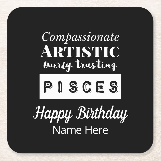 Pisces Zodiac Fun Characteristics Birthday Square Paper Coaster (Front)