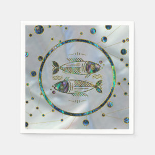 Pisces Zodiac Gold Abalone on Constellation Napkin
