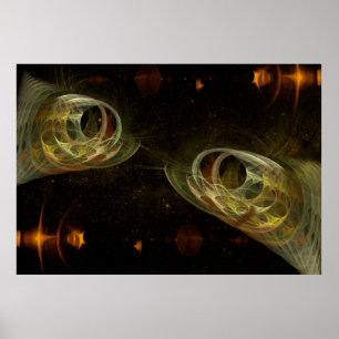 Pisces Zodiac Gold Fractal Art Poster