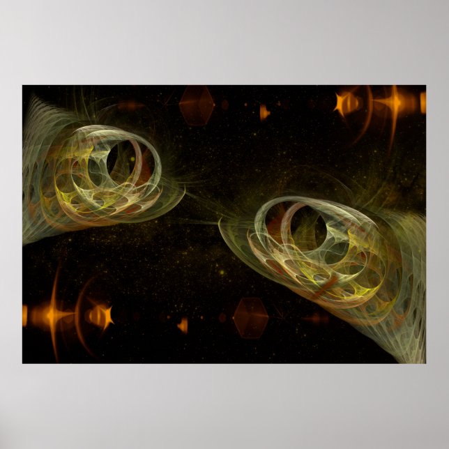 Pisces Zodiac Gold Fractal Art Poster (Front)