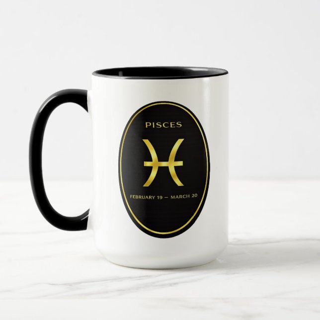 Pisces Zodiac Gold Oval Emblem Mug | Luxury Astrol (Left)