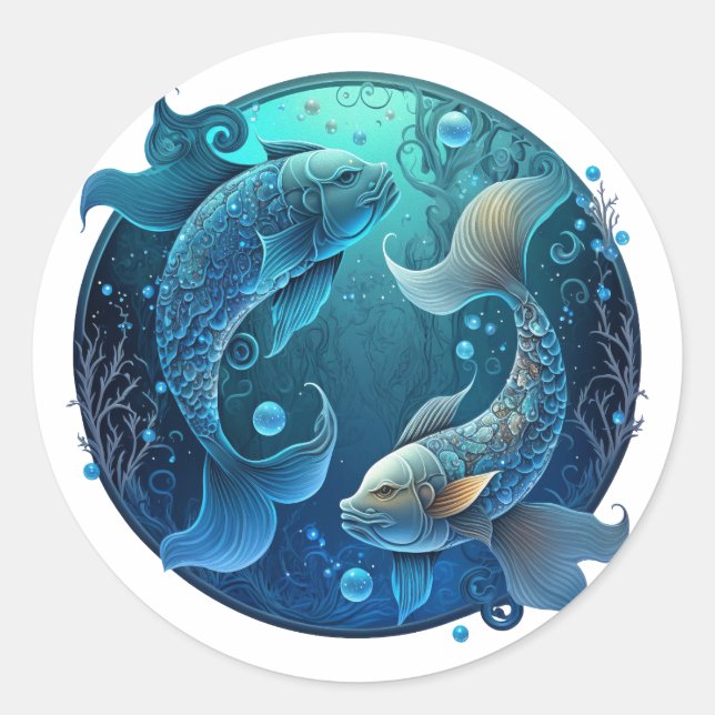 Pisces Zodiac Graphic Classic Round Sticker (Front)
