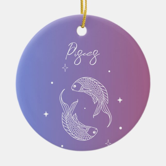 Pisces zodiac horoscope star sign gradient ceramic tree decoration (Front)