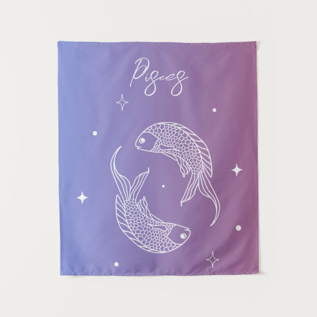 Pisces zodiac horoscope star sign gradient tapestry (Front)